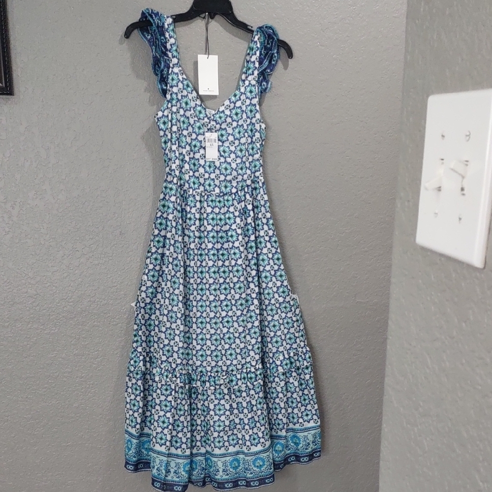 LUCKY BRAND Floral Blue and White Sleeveless Dress - Picture 8 of 17